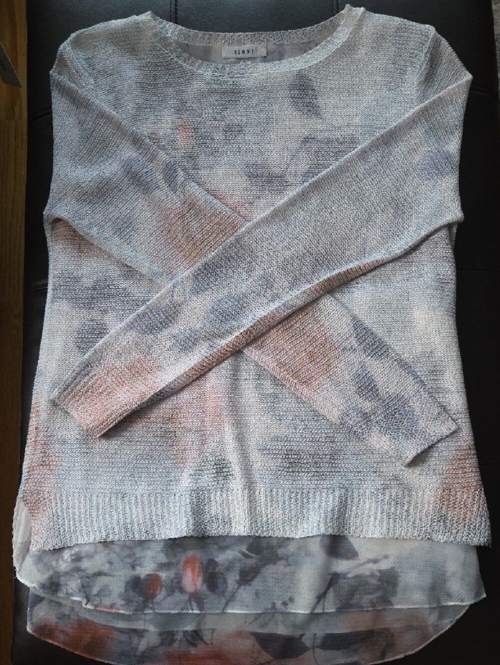 Sioni Light Heather Gray Pre Layered Knit Top